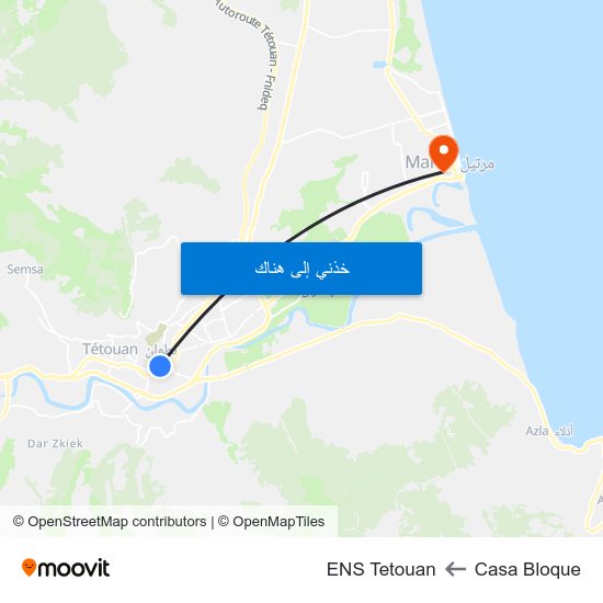 Casa Bloque to ENS Tetouan map