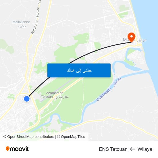 Wilaya to ENS Tetouan map