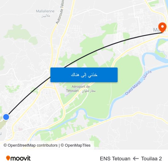 Touilaa 2 to ENS Tetouan map