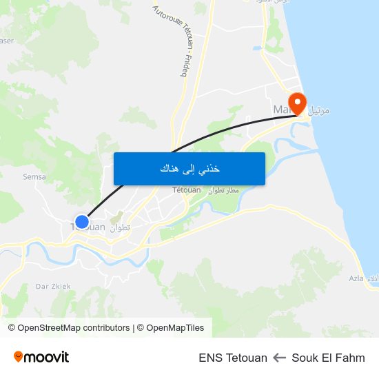 Souk El Fahm to ENS Tetouan map