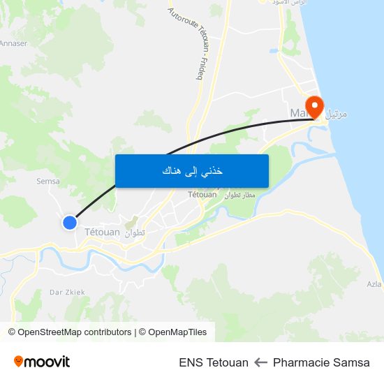 Pharmacie Samsa to ENS Tetouan map