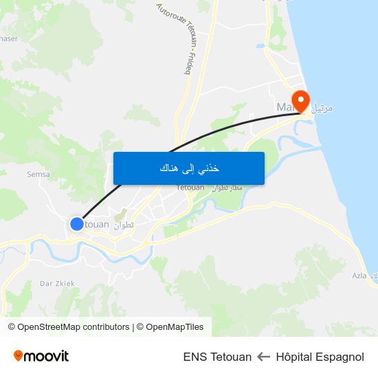 Hôpital Espagnol to ENS Tetouan map