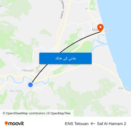 Saf Al Hamam 2 to ENS Tetouan map