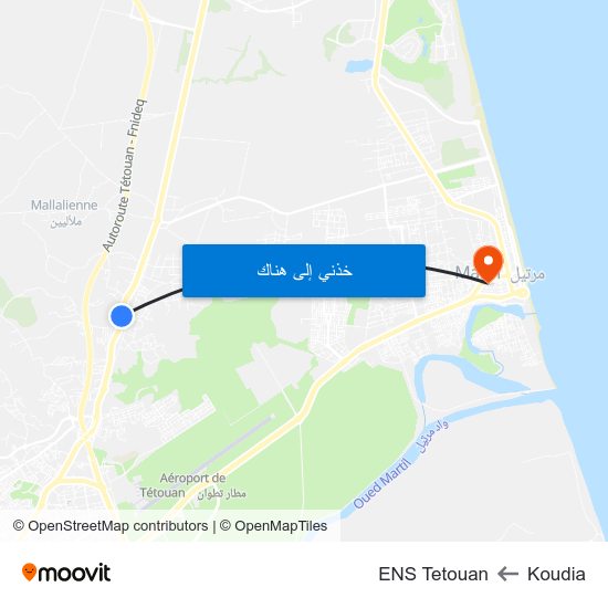 Koudia to ENS Tetouan map