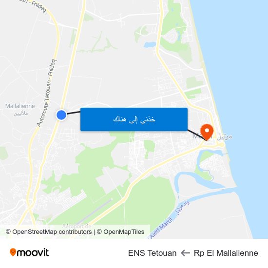 Rp El Mallalienne to ENS Tetouan map