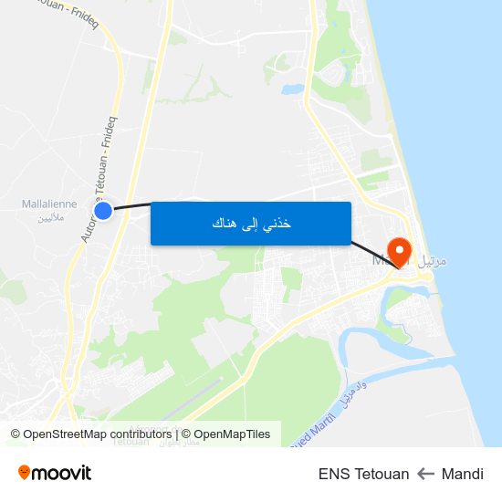 Mandi to ENS Tetouan map