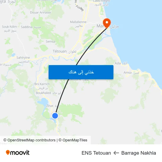 Barrage Nakhla to ENS Tetouan map