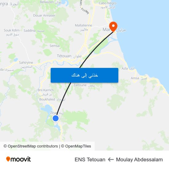 Moulay Abdessalam to ENS Tetouan map