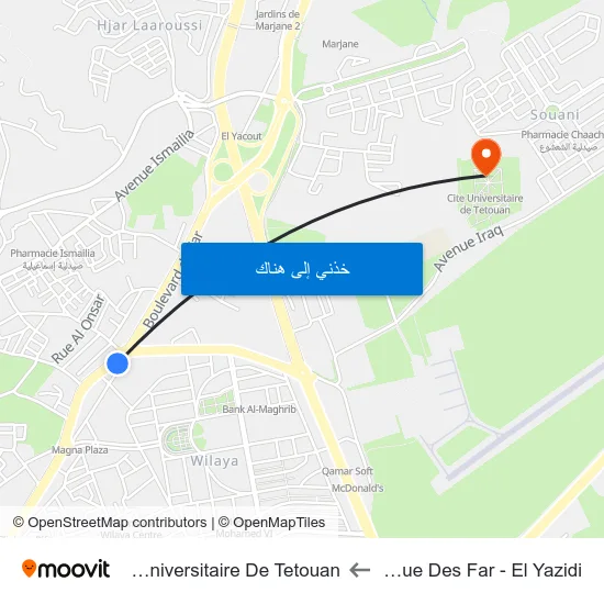 Avenue Des Far - El Yazidi to Cite Universitaire De Tetouan map