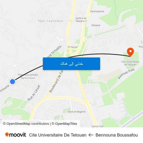 Bennouna Boussafou to Cite Universitaire De Tetouan map