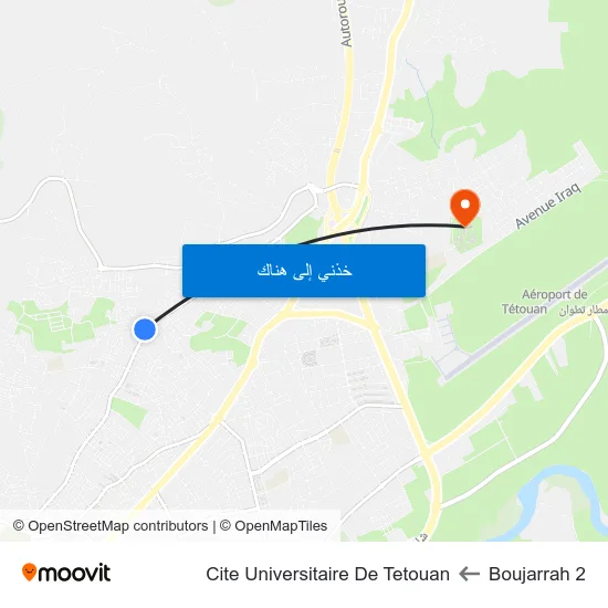 Boujarrah 2 to Cite Universitaire De Tetouan map