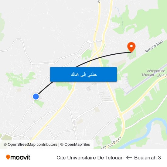 Boujarrah 3 to Cite Universitaire De Tetouan map