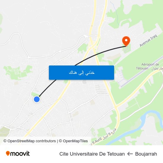 Boujarrah to Cite Universitaire De Tetouan map