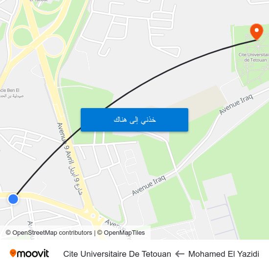 Mohamed El Yazidi to Cite Universitaire De Tetouan map