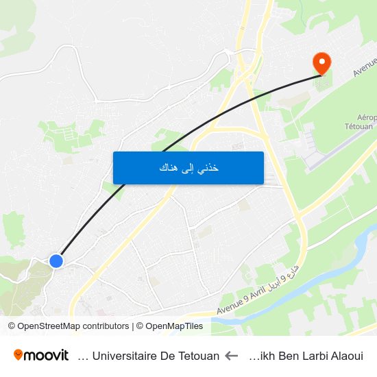 Cheikh Ben Larbi Alaoui to Cite Universitaire De Tetouan map