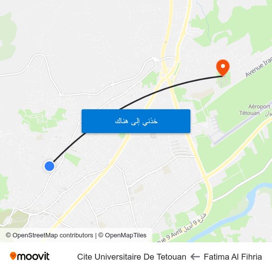 Fatima Al Fihria to Cite Universitaire De Tetouan map