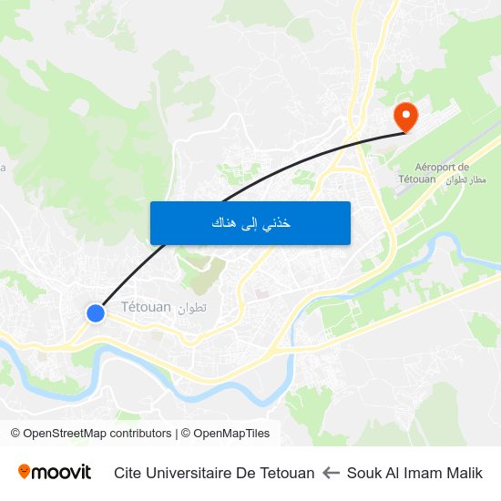 Souk Al Imam Malik to Cite Universitaire De Tetouan map