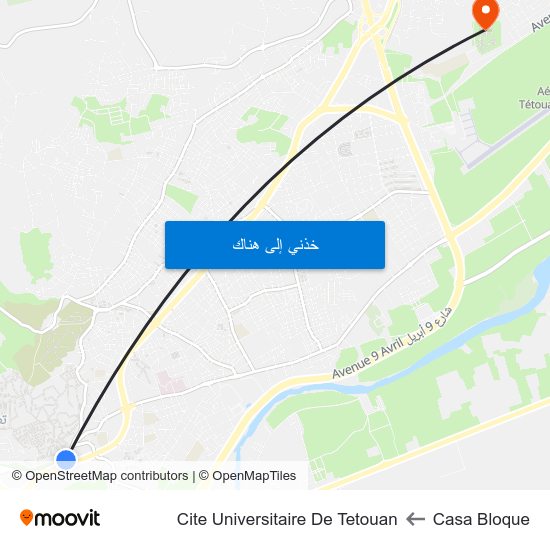 Casa Bloque to Cite Universitaire De Tetouan map