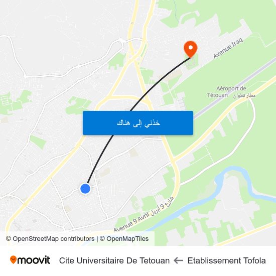 Etablissement Tofola to Cite Universitaire De Tetouan map