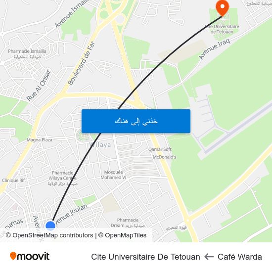 Café Warda to Cite Universitaire De Tetouan map