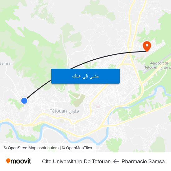 Pharmacie Samsa to Cite Universitaire De Tetouan map