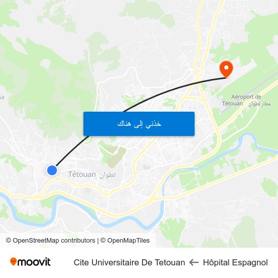 Hôpital Espagnol to Cite Universitaire De Tetouan map