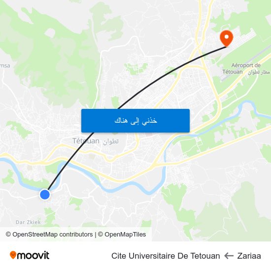 Zariaa to Cite Universitaire De Tetouan map