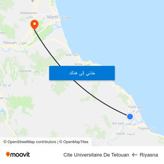 Riyasna to Cite Universitaire De Tetouan map