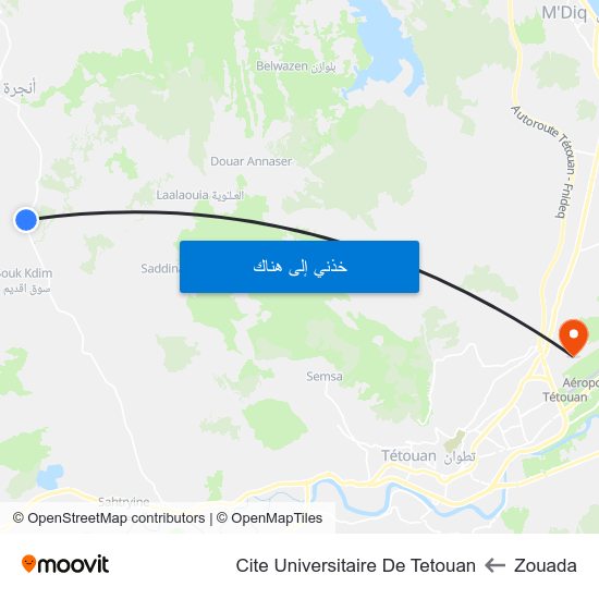 Zouada to Cite Universitaire De Tetouan map