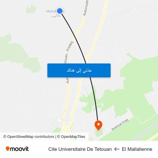 El Mallalienne to Cite Universitaire De Tetouan map