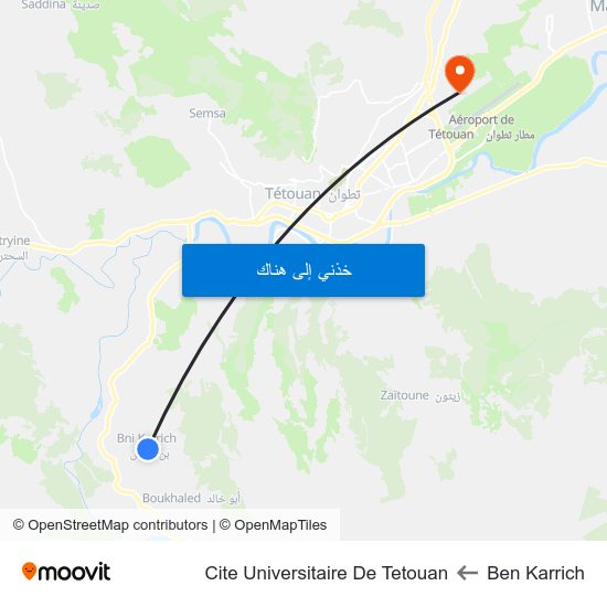 Ben Karrich to Cite Universitaire De Tetouan map