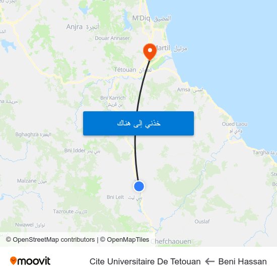 Beni Hassan to Cite Universitaire De Tetouan map