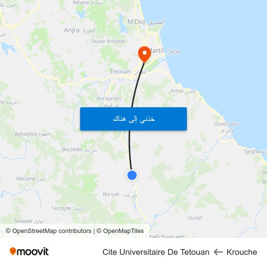 Krouche to Cite Universitaire De Tetouan map