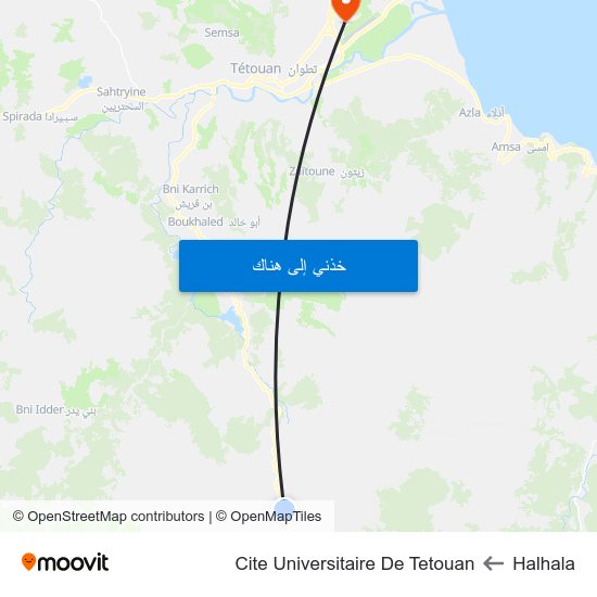 Halhala to Cite Universitaire De Tetouan map