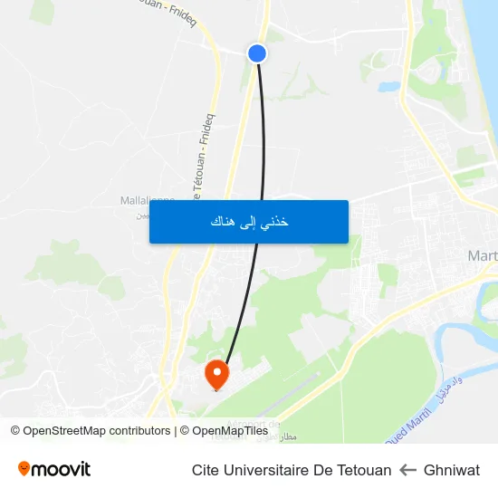 Ghniwat to Cite Universitaire De Tetouan map