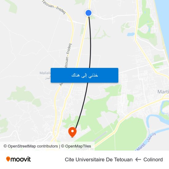 Colinord to Cite Universitaire De Tetouan map