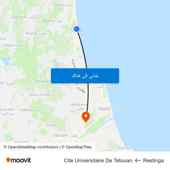 Restinga to Cite Universitaire De Tetouan map