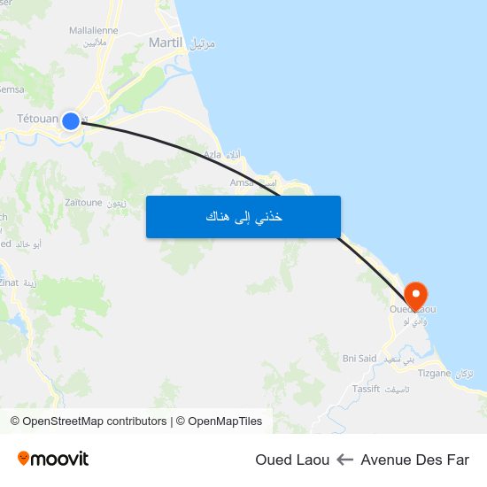 Avenue Des Far to Oued Laou map