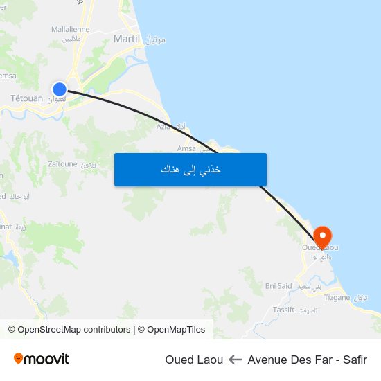 Avenue Des Far - Safir to Oued Laou map