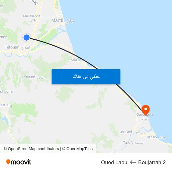 Boujarrah 2 to Oued Laou map