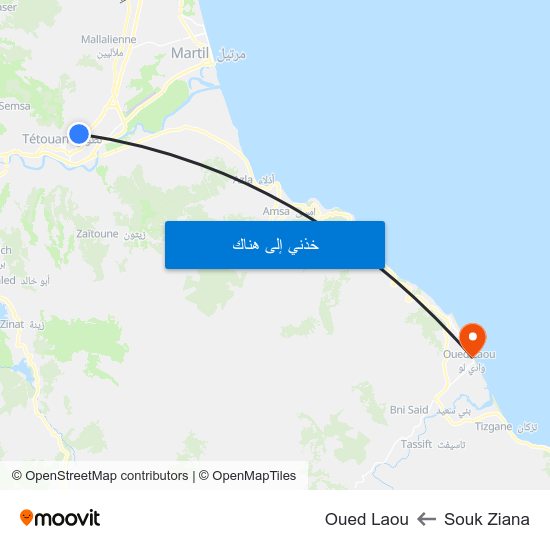 Souk Ziana to Oued Laou map