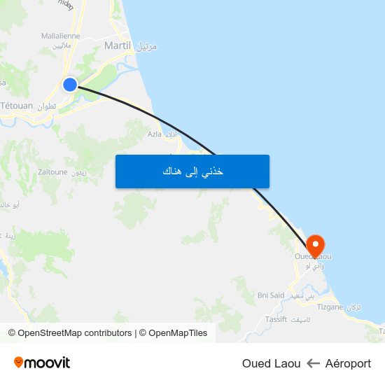 Aéroport to Oued Laou map