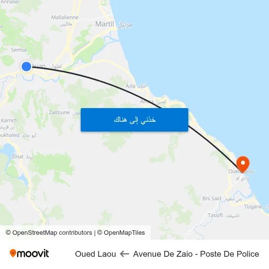 Avenue De Zaio - Poste De Police to Oued Laou map