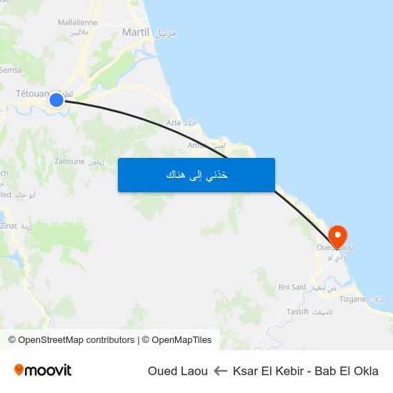 Ksar El Kebir - Bab El Okla to Oued Laou map