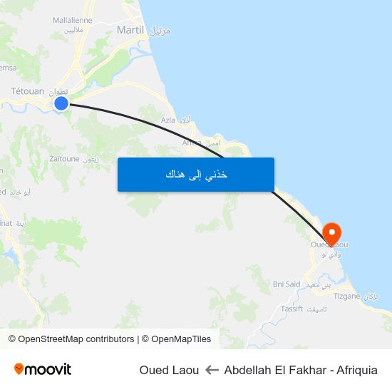 Abdellah El Fakhar - Afriquia to Oued Laou map