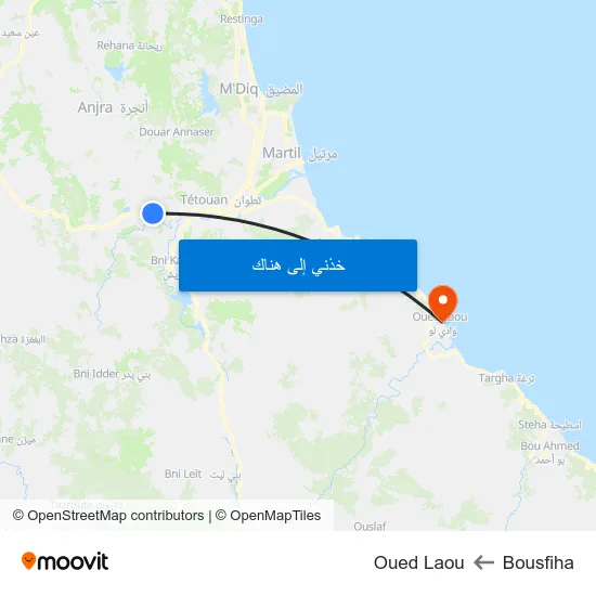 Bousfiha to Oued Laou map