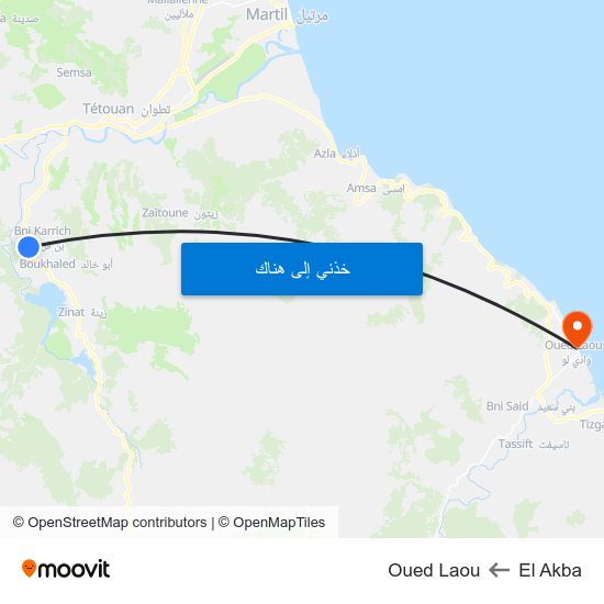 El Akba to Oued Laou map