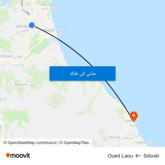 Sdouki to Oued Laou map