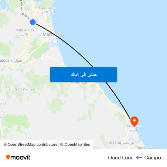 Campo to Oued Laou map