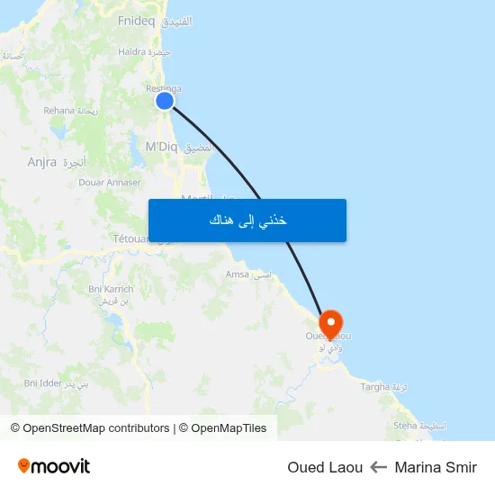 Marina Smir to Oued Laou map
